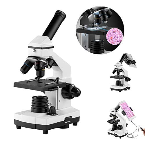 Monocular Microscope for Students and Kids, 200-2000x Magnification Powerful Biological Educational Microscopes with Operation Accessories(10p), Slides Set(15p), Wire Shutter & Backpack