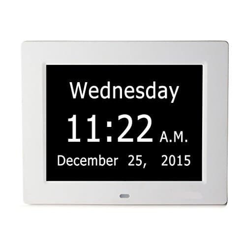 Upgraded - ESH Extra-Large Memory Loss Digital Calendar Day Clock with With Full Day &amp; Month Spelling No Abbreviations Great For Impaired Vision (White)