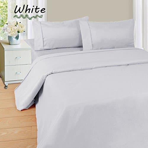 Soft &amp; Luxurious HS Linen !! 4-Pieces Comfortable SOLID Pattern Bed Sheet Set :- White made from Egyptian Cotton Fits Mattress upto 22" Inches Deep Pocket - (500 Thread Count) King Size