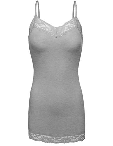 ZENNESSA Women's Adjustable Junior&amp;Plus Spaghetti Strap Race Camisole Tank Top Medium Hgrey