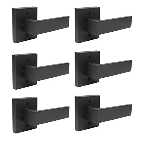 home improvement direct6 Pack No Locking Dummy Door Handle, Single Sided Door Handles Without Lock for Interior Use, Non-Turning Matte Black Suqare Heavy Duty Door Lever Set