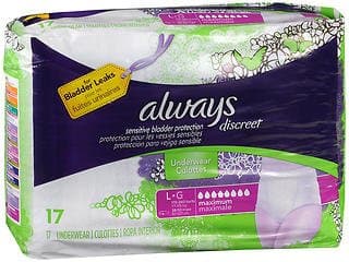 Always Discreet Maximum Classic Cut, Large, 17 Underwear (Pack of 2)