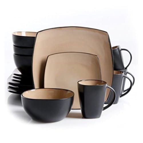 Stoneware Solid Print Taupe 16-piece Square Dinnerware Set