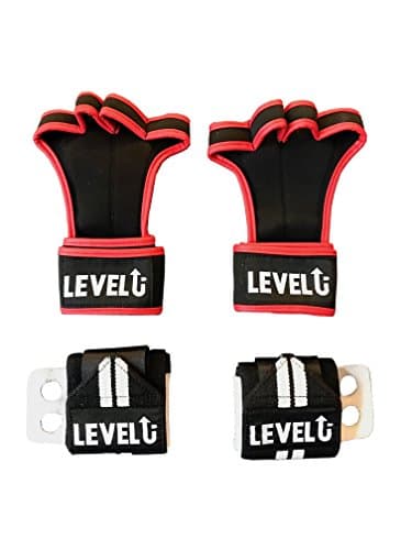 WHY CHOOSE? GET BOTH! Cross Training Gloves &amp; Leather Gymnastics Hand Grips w/ Wrist Support - Crossfit, Pull Ups, Fitness - No Callus - 100% (Black, Large)