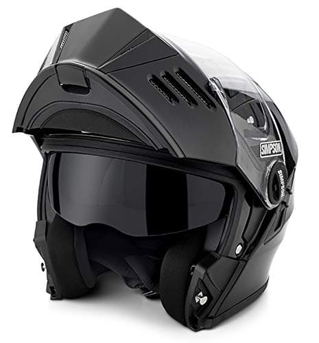 Simpson 2019 MOD Bandit Helmet (Flat Matte Black, Small) Modular function, Communication system ready, Internal sun shield, Multiple adjustable intake vents, Smoke tinted internal sun shield