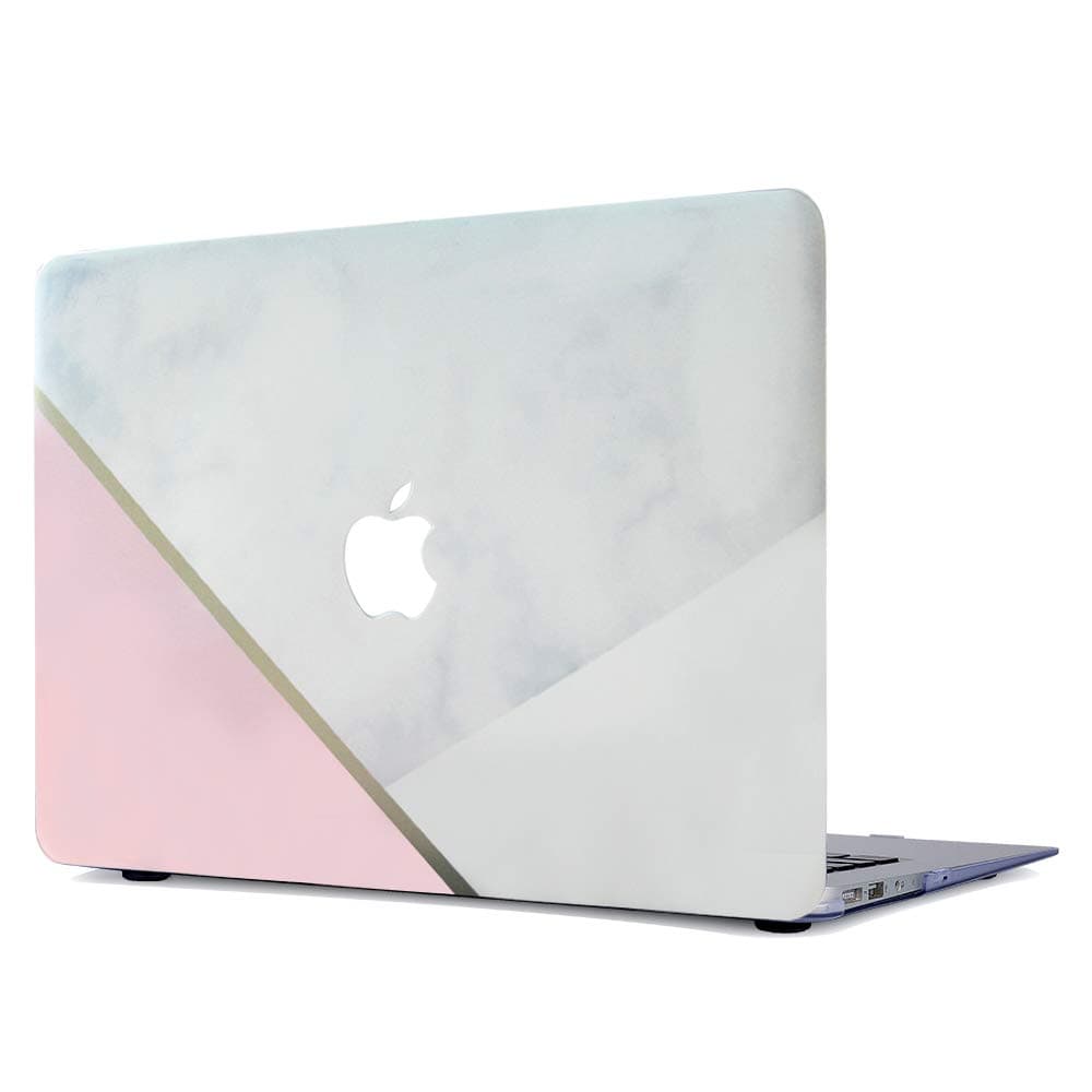 Gusumi Rubberized Plastic Case Hard Shell Cover for MacBook Air 13 Inch (Model: A1369 and A1466), Pink & Gray Marble
