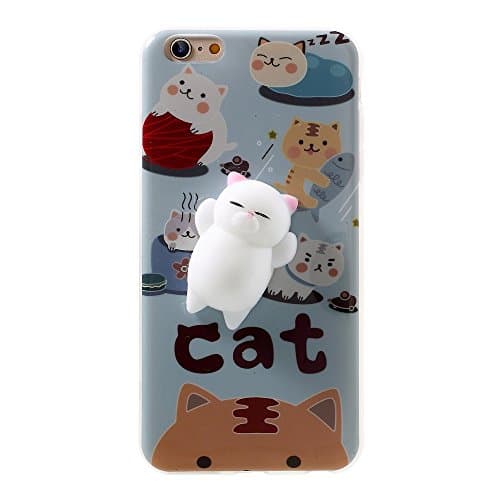 Squishy Cat Cell Phone Case for iPhone 6s Plus / 6 Plus, 3D Cute Soft Silicone Poke Squishy Cat Protective Phone Back Cover for iPhone 6S Plus / iPhone 6 Plus (Cat-Blue)