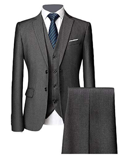 Freely Mens 2 Button Solid Color 3-Piece Casual Blazer Outfit(Jackets+Vest+Trousers)