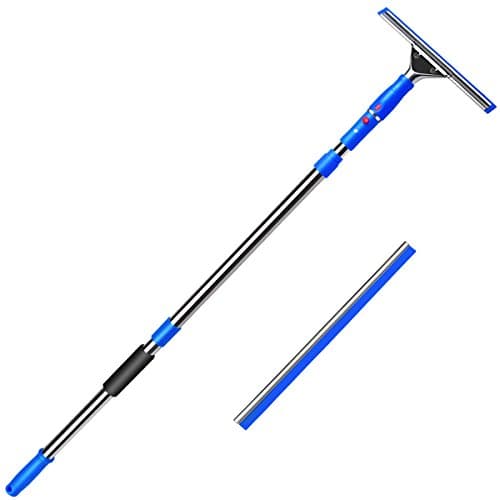 Window Squeegee Window Cleaning with 2 Natural Rubber Scraping and 1 Non-slip Stainless Steel Extendable Pole ITTAHO