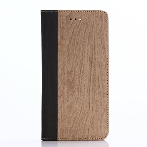 iPhone 7 Plus Luxury Flip Case, Drop Protection Canvas Diary Wood skin design Premium Wallet Case [ID Card / Cash Slot] with Stand Flip Diary Cover and TPU Casing for Apple iPhone 7 Plus (Light Brown)