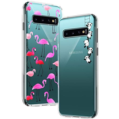 Yoowei 2-PACK for Samsung Galaxy S10 Case, Ultra Thin Crystal Clear Soft TPU Silicone Case with Stylish Cute Pattern Protective Galaxy S10 Phone Case Cover - Flamingo Rose & Panda