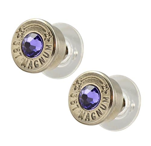 LoriDavidson Designer Nickel Plated 357 Bullet Shell Swarovski Crystal Stud Earrings
