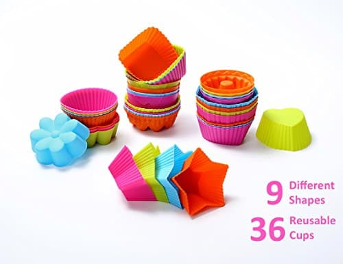 36-Pcs Reusable Silicone Baking Cups by ULEE - Nonstick &amp; Heat Resistant Muffin Cup Liners - BPA Free Cupcake Molds