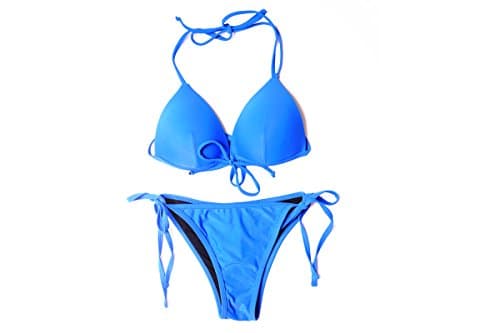 Triangle Bikini Set Molded Push Up Bra Halter Tie Front String Bikini for Women