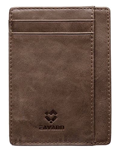 Eavann Mens Minimalist Leather Wallets RFID Blocking Secure ID Window Cards Holder (Brown)