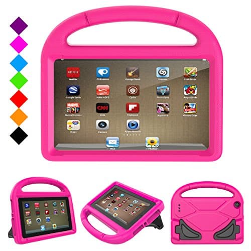 Fire 7 2017 Kids Case, Fire 7 2015 Kids Case - DiHines Light Weight Shock Proof Handle Friendly Stand Kid-Proof Case for All New Amazon Fire 7 inch Display Tablet Cover(2015&2017 Release) (Pink)