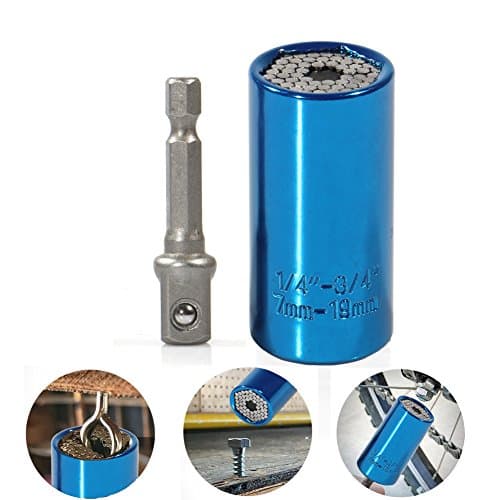 HEHEINC Universal Socket Set Multi-function 7mm-19mm Metric Wrench Adapter Sockets Ratchet with Power Drill Adapter Hand Tools Professional Repair Kits (Blue)