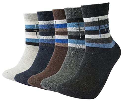 Mens Winter Multicolor Thermal Soft Breathable Comfortable Durable Lightweight Mid Calf Warm Rabbit Wool Casual Crew Socks(5 Pack) Rough Stripes