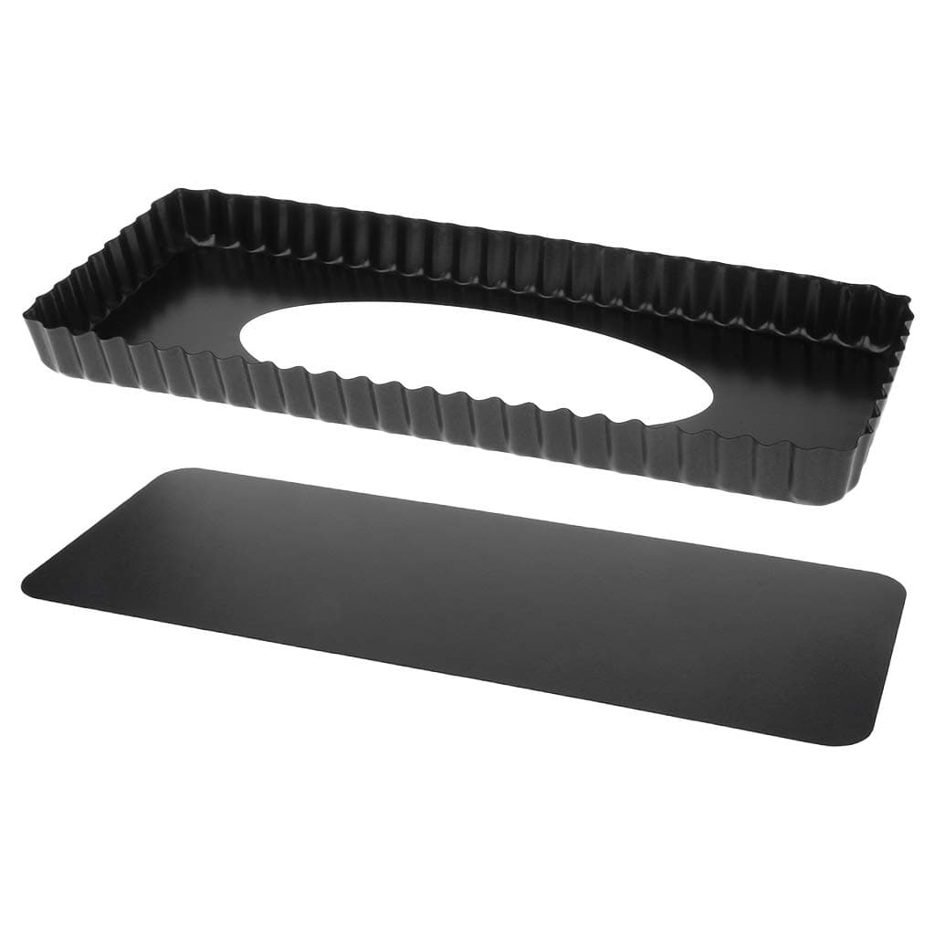 smallJUN Fluted Pie Tart Pan Mold Baking Removable Bottom Nonstick Quiche Tool Rectangle Black