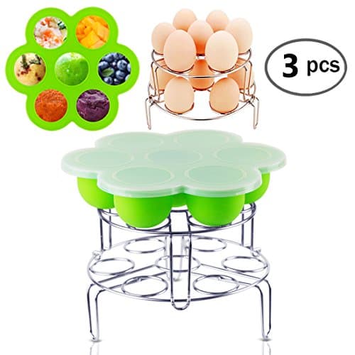 Instant Pot Accessories Silicone Egg Bites Molds with 2 Pcs Stainless Steel Egg Steamer Rack Set for Instant Pot Accessories Reusable Storage Container By Fanuk