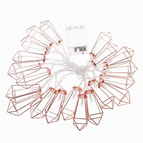 10 FT LED String Lights, 20 Rose Gold Geometric Diamond Lantern, Battery Operated Boho Fairy Lights for Home Patio Bedroom Garden Wedding Party Indoor Decoration (Warm White)