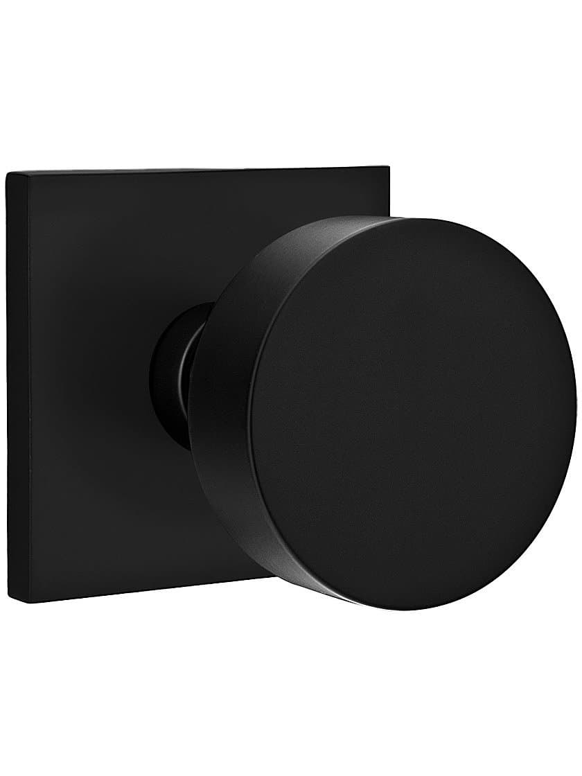 Square Rosette Door Set with Disc Knobs Double Dummy in Matte Black