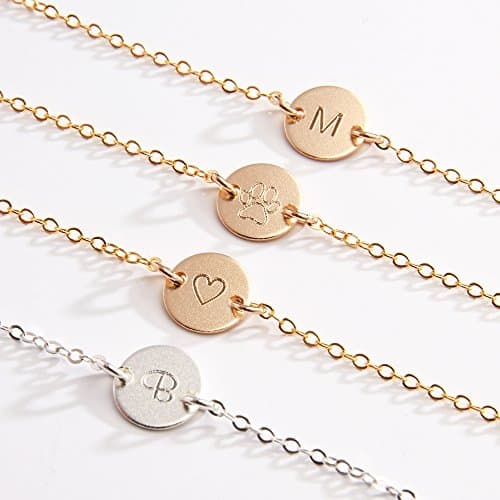 Personalized Small Round Disc Necklace-3/8 in-Custom Engraved Initial Heart Wing Baby Gold Filled, Rose Gold Filled &amp; Sterling Silver-CG253N