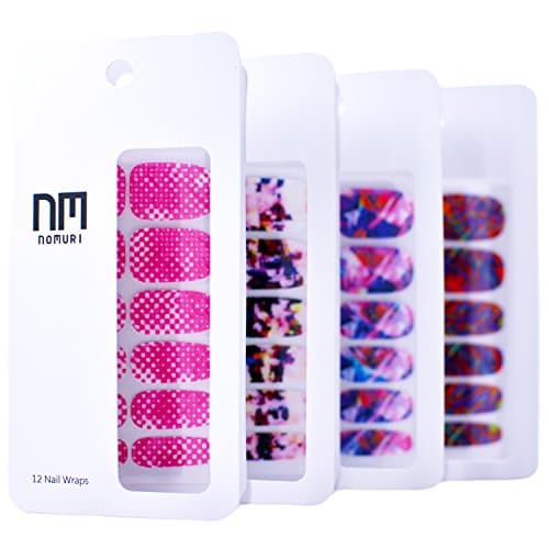 Nomuri Nail Wraps VIBRONTE 4 SET! Easy Application, Long-Lasting, Phthalate Free, Color Lacquer Fingernail Nail Polish Strips and Art for Beauty, Fashion, Makeup and Nails Manicure (4, Vibronte 4 Set)