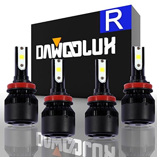 DawooLux H11 H9 LED Combo Headlight Bulbs Conversion Kits (2 sets) Flip COB Chips 120W 15200LM High Low Beam 6000K White Light