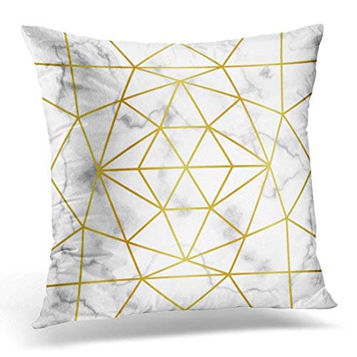 XuLuo Throw Pillow Covers Case White Abstract Pattern with Gold Geometric Artdeco on Marble Beautiful Decorative Pillowcase Cushion Cover for Sofa Bedroom Car 18 x 18 Inches
