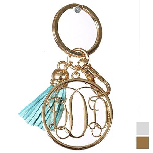Initial Jewelry Personalized Monogrammed Alphabet Initial Letter Keychain, Key Ring, Bag Charm w/Tassel