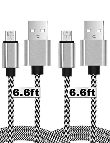 Android USB Cable for Echo Dot(2nd Generation), [2 Pack 6.6Ft] Durable Micro USB 2.0 Cord Wire, High Speed Charge Cable for Samsung Note 3/4/5, Camera, Windows, MP3 and Other Device(Black&amp;White)