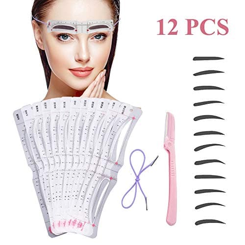 Eyebrow Stencil,12 Pcs Reusable Eyebrow Template With Strap, Eyebrow Shaping Kit Washable Eyebrow Assistant Tool,Eyebrows Grooming Stencil Kit Eyebrow Drawing Guide Card Microblading Template