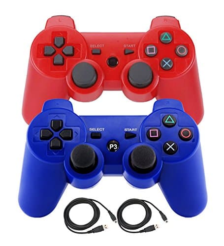 Pofona Bluetooth Wireless Controller For PS3 Double Shock - Bundled with USB charge cord (Red and Blue)