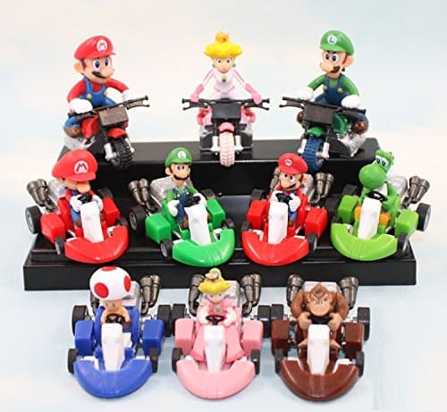 Super Mario, Bros Kart pull back car 10 pcs PVC Action Toy Figure Model Doll Kids Anime