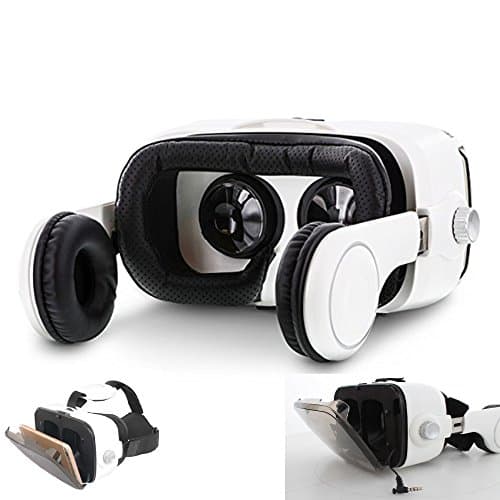 3D VR Headset with Integrated Headphones – iOS &amp; Android – Immersive Virtual Reality Goggles with 120° Viewing Angle – Ergonomic Straps &amp; Built-in Touch-Screen Control