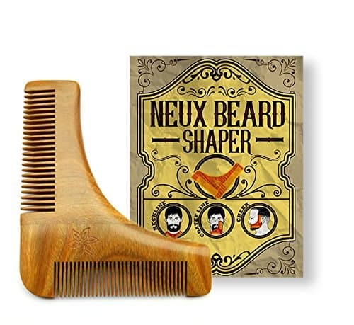 Neux Beard Shaper Tool - Premium Beard Shaving Guide Stencil &amp; Wood Beard Comb for Perfect Lines
