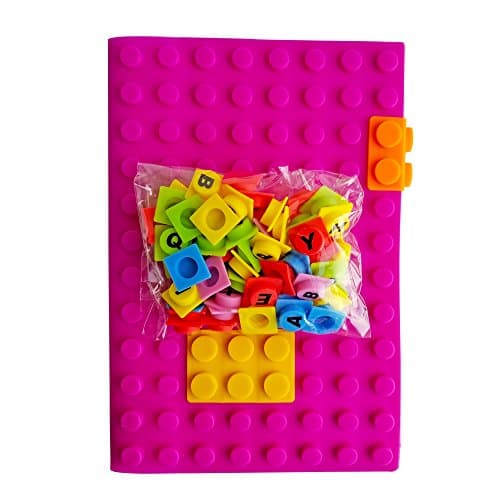 Lego Notebook/Journal (Purple) - WORDS&amp;THOUGHTS Diary, a Pack of 62 Decorative Silicone Lego Cubes with Alphabets &amp; Numbers, Building Block Notebook for Kids, Students, Diary &amp; Journal Writers