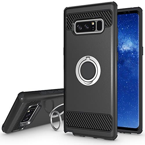 Note 8 Case with Kickstand,360 Degree Rotating Ring Grip Case for Samsung Galaxy Note 8 (2017) Dual Layer Shockproof Impact Protection Galaxy Note 8 Case Compatible with Magnetic Car Mount-Black