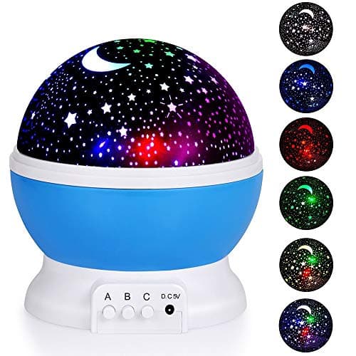 Kingcenton Night Lighting Lamp [ 4 LED Beads, 3 Model Light, 4.9 FT (1.5 M) USB Cord ] Romantic Room Rotating Cosmos Star Sky Moon Projector, Rotation Night Projection for Children Kids Bedroom (Blue)