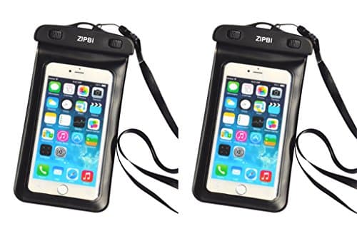 ZIPBI 2017 Waterproof Case, Clear Waterproof Pouch Compatible with iPhone 7, Google Pixel XL, Samsung, HTC, LG, Floating, Blue Black Orange Pink (2 Pack (Black))