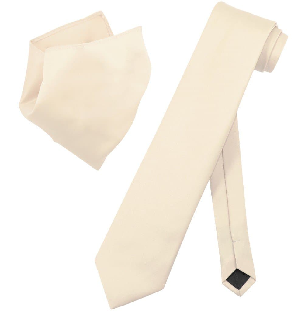 Vesuvio Napoli Solid EXTRA LONG Light BROWN NeckTie Handkerchief Neck Tie Set