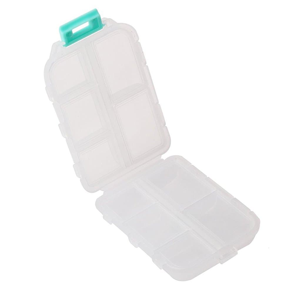 Pill Case - Portable Supplements Tablet Container Box with 10 Compartments - Medicine Capsule Vitamin Foldable Organizer Dispenser Holder Storage for Travel Trip Pocket Purse - Clear White