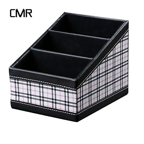 CMR Office Storage 3 Slot Trapezoidal PU Remote Control/Controller TV Guide/Mail/CD Organizer/Caddy/Holder with Storage Box Caddy Holder Brush Pot Desktop Finishing Box (arabesquitic)