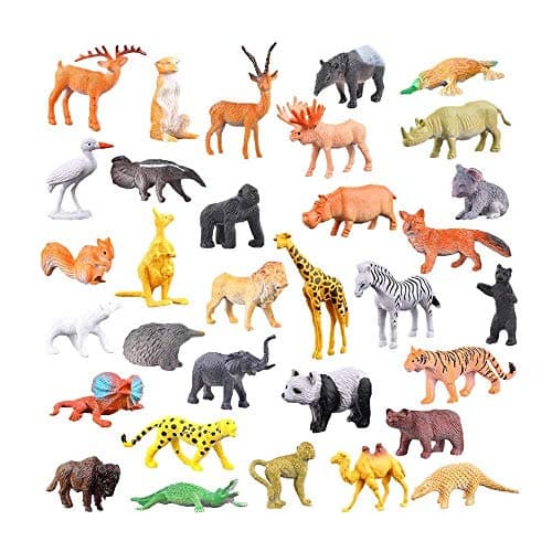 Enllonisih 53 Pack Small Figures Mini Animal | Mini Vinyl Plastic Animal Toy Set,Toys Realistic Under Life Figure Bath Toy for Child Educational Party Cake | Storage Gift Bag for Kids (A)