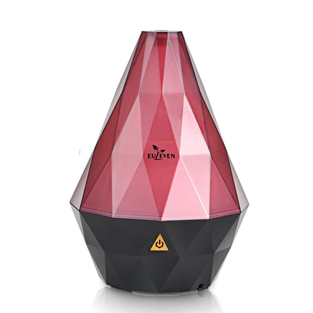 EULEVEN 100ml Cool Mist Essential Oil Diffuser Water-Less Auto-Off and 7 Colors LED Lights Ultrasonic Aroma Humidifier for Home, Office, Yoga, Bedroom, Studying (Red)…