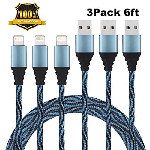 iPhone Charger, Eashion Lightning Cable 6FT Premium Nylon Braided Charging Cord Compatible with iPhone X/8 Plus/8/7 Plus/7/6s Plus/6s/6 Plus/6/5s/5/5c/SE/iPad/iPod and More--Blue&amp;Black