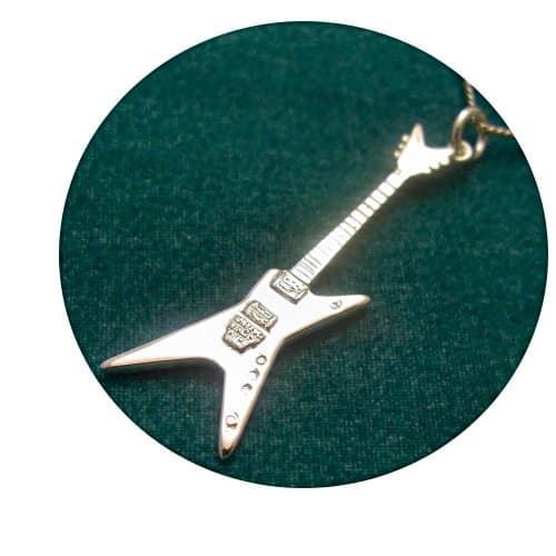Solid Sterling Silver Mini Washburn Dime Electric Guitar Necklace