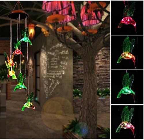 PESTORY Solar LED Hummingbird Wind Chimes Pathonor LED Changing Light Color Waterproof Six Hummingbird for Home/ Garden/ Light Lamp/ Night Garden Decoration (Colorful)