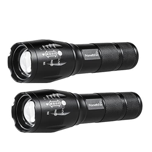 Tactical Flashlight 2 Pack - Tac Light Torch Flashlight - XML T6 - Brightest LED Flashlight with 5 Modes - Adjustable Waterproof Military Grade Flashlight for Biking Camping by PromethFire